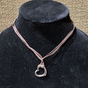 Maurices Silver Heart Necklace with Tan Cord